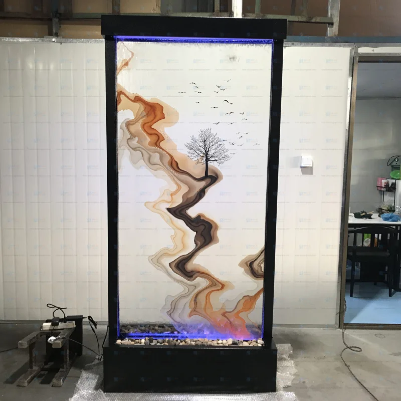 Custom.Factory Supply 2.16*1.03M الزجاج المقسى و 201 الفولاذ المقاوم للصدأ نوافير الشلال الداخلية والخارجية حلية حديقة رخيصة