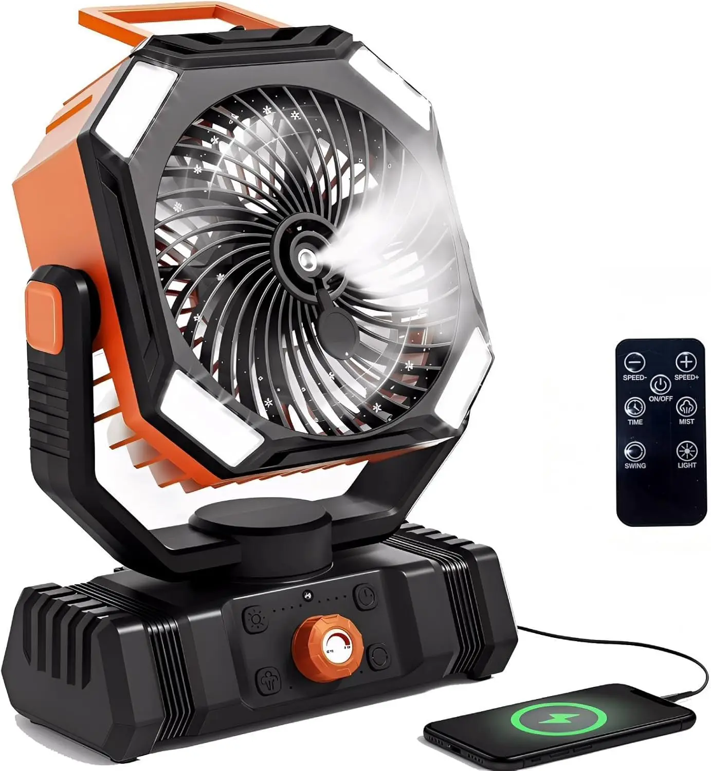 

Rechargeable 30000mAh Portable Misting Fan with LED Light USB Output for Outdoor Tent Beach Home Office