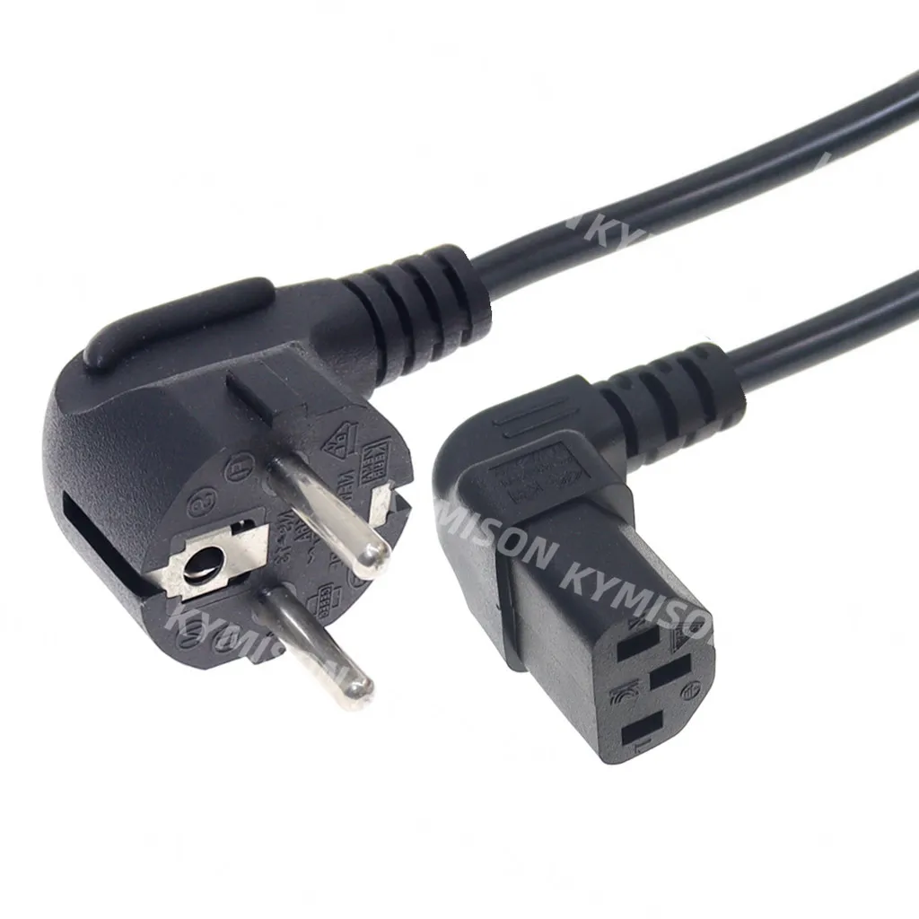 Angled C13 Computer EU Power Cable European Type F Adapter Plug to IEC C13 Extension Cord For Monitor PDU Antminer Printer 1m