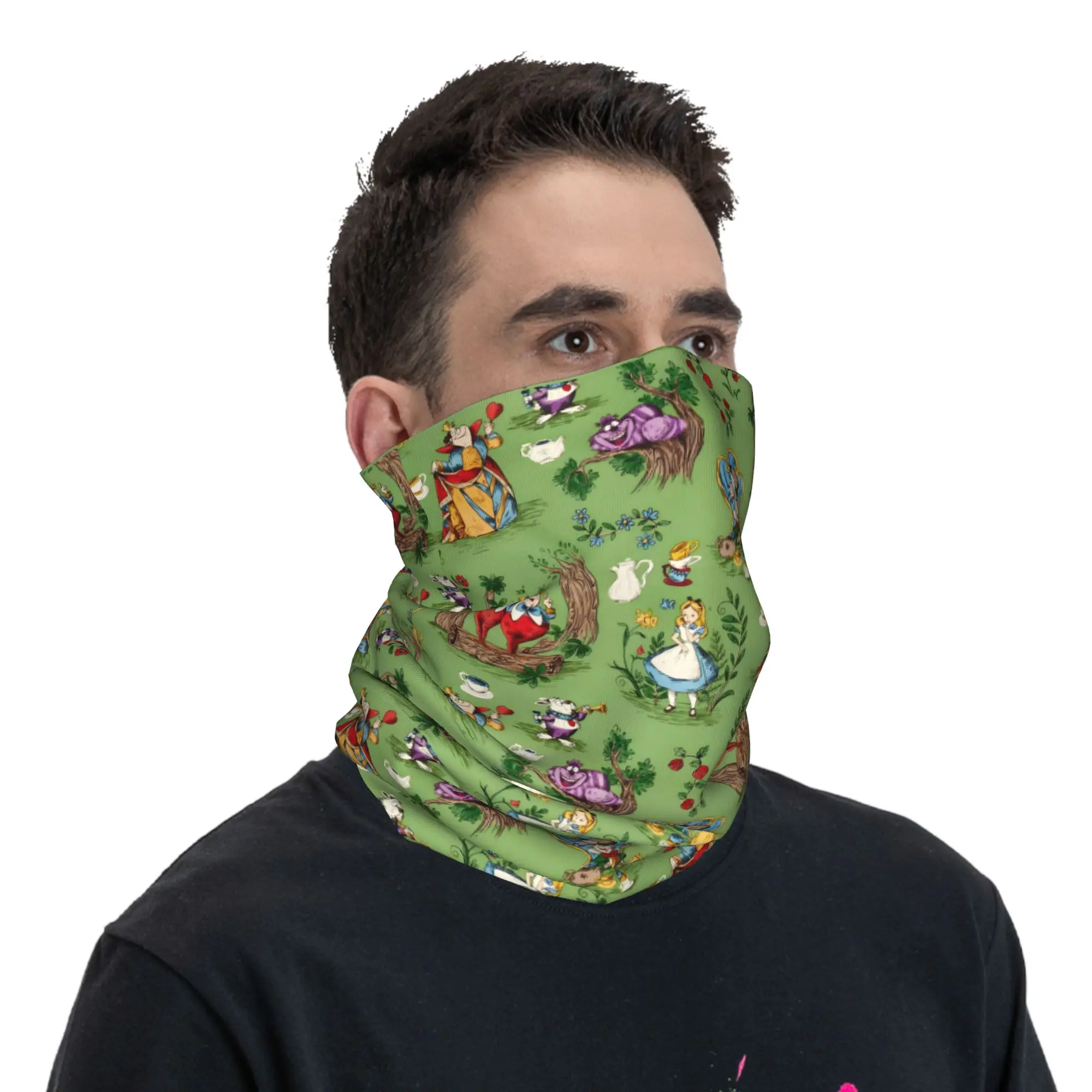Custom A-Alice in W-Wonderland Bandana Neck Warmer Men Women Winter Ski Hiking Scarf Gaiter Movie Face Cover view 5