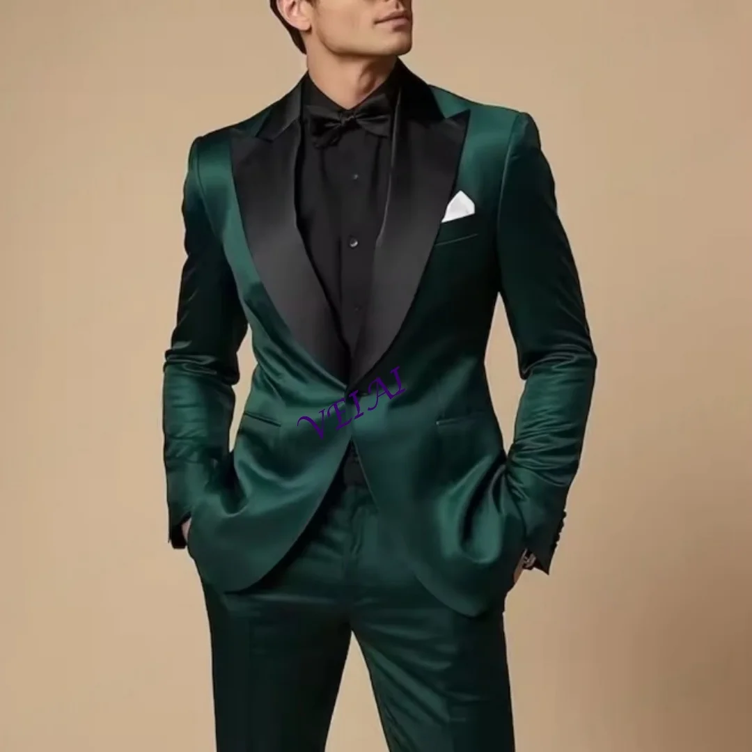 

CustomizedNew Velvet Black Collar And Navy Blue Men Suit Wedding Party Formal Groom Prom Business Male Tuxedos 2 Piece Set Jacke