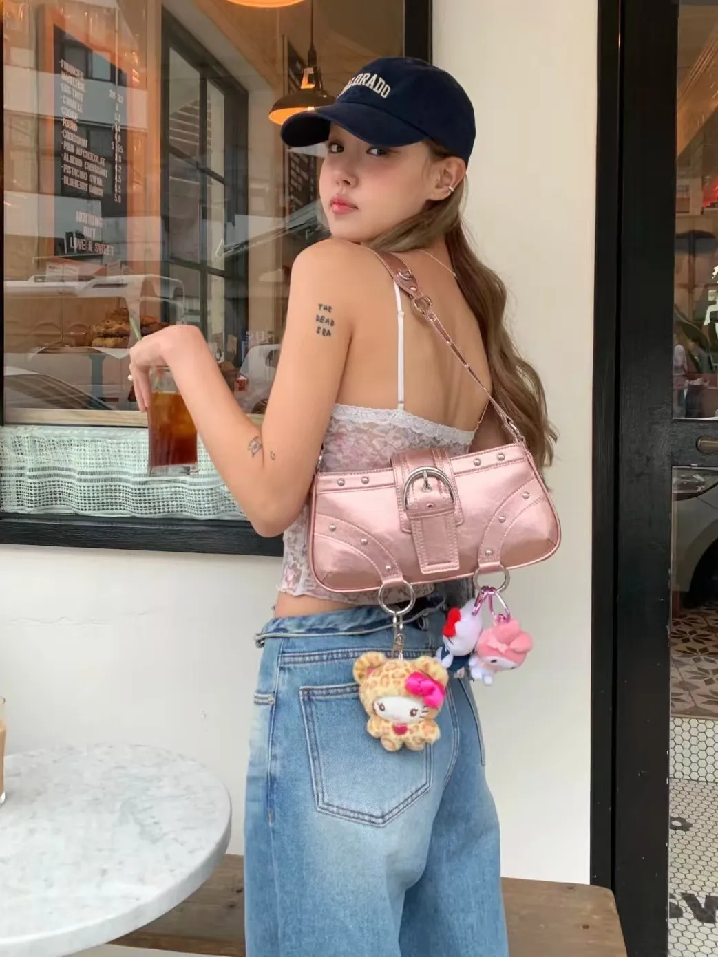 

Pink Punk Y2K Star Embroidery Mini Shoulder Bag Women's Chain Hobo Handbag Purse Fashion Retro Trendy Underarm Handbag Purse