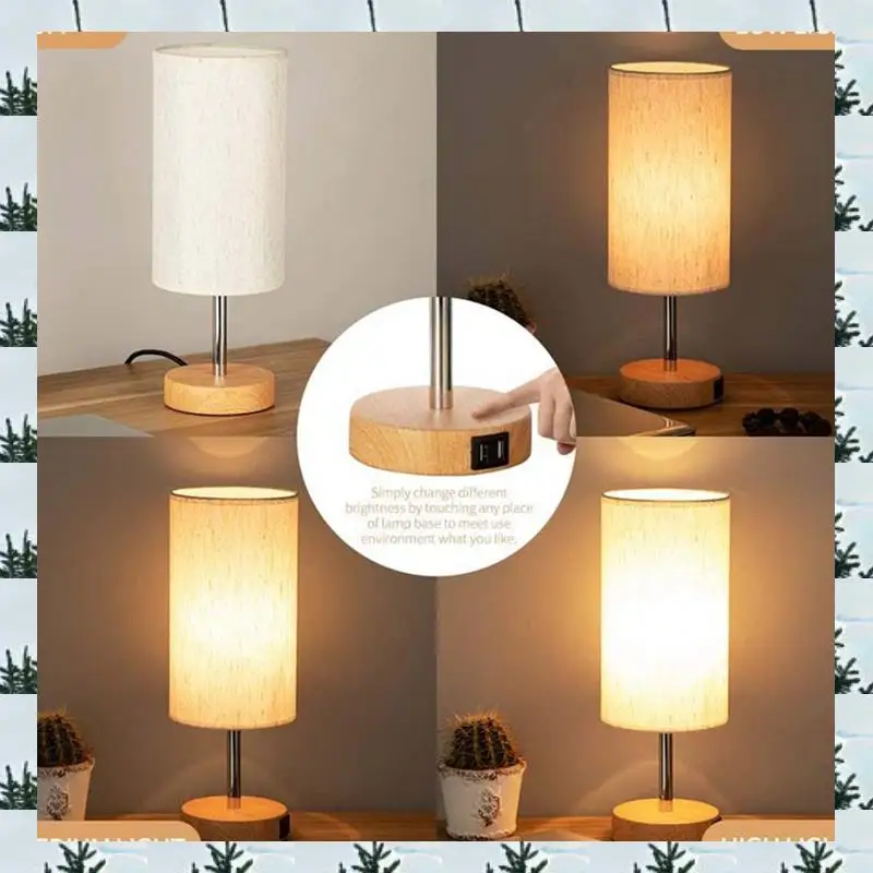 

ABLG Beside Table Lamp For Bedroom Nightstand - 3 Way Dimmable Touch Lamp USB C Charging Ports And AC Outlet