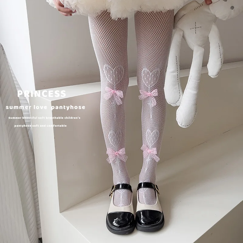 Sweet And Lovely Lolita Bow Children's Pantyhose Long Socks Summer Thin Breathable Mesh Pantyhose Socks Cosplay Dress Up Socks