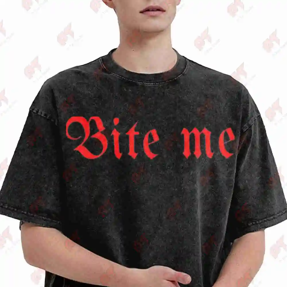 Bite Me Y2K Gothic Red Letter Vintage Washed Tee Pure Cotton T-Shirt