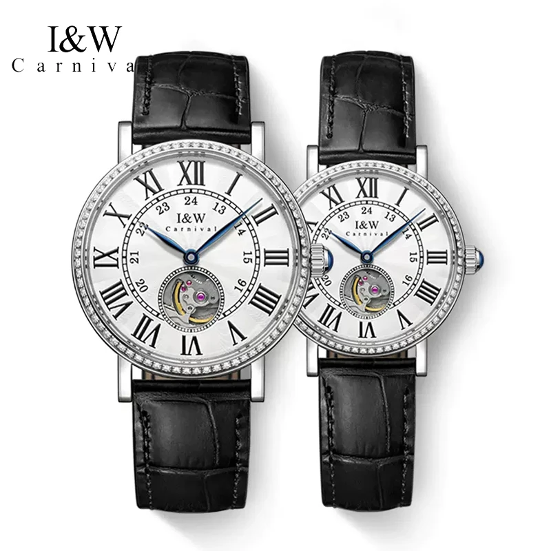 

New CARNIVAL Luxury Brand Couple Watch For Women Men Leather Waterproof MIYOTA Automatic Mechanical Wristwatch Lovers