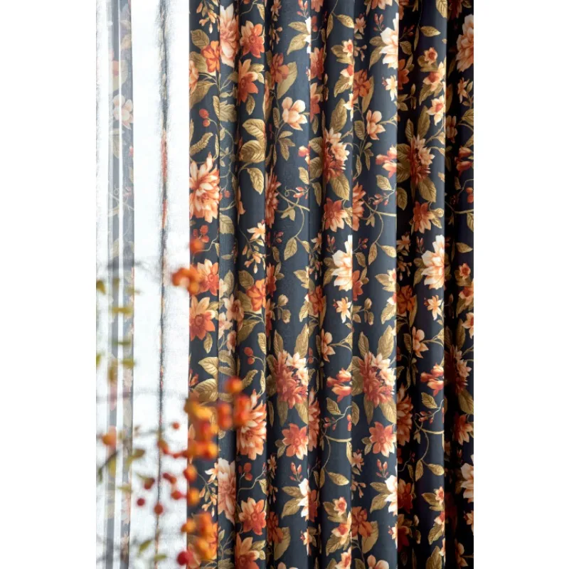 American Light Luxury Pastoral Large Floral Cotton and Linen Printed Blackout Curtains Living Room Bedroom Balcony Curtains