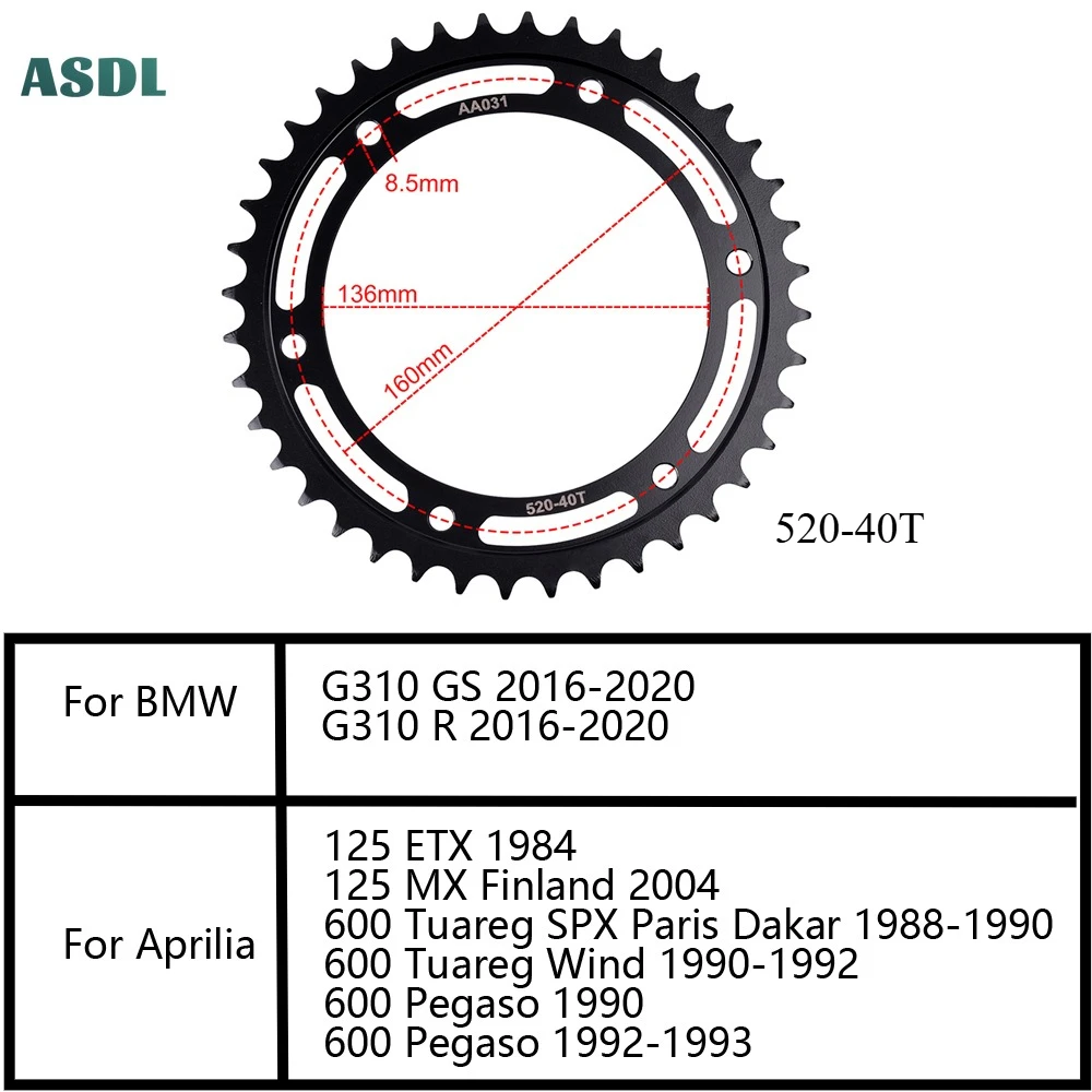 

520 задние звездочки мотоцикла 40T 20CrMnTi для BMW G310 GS G310 R 2016-2020 для Aprilia 125 ETX MX 600 Tuareg Pegaso