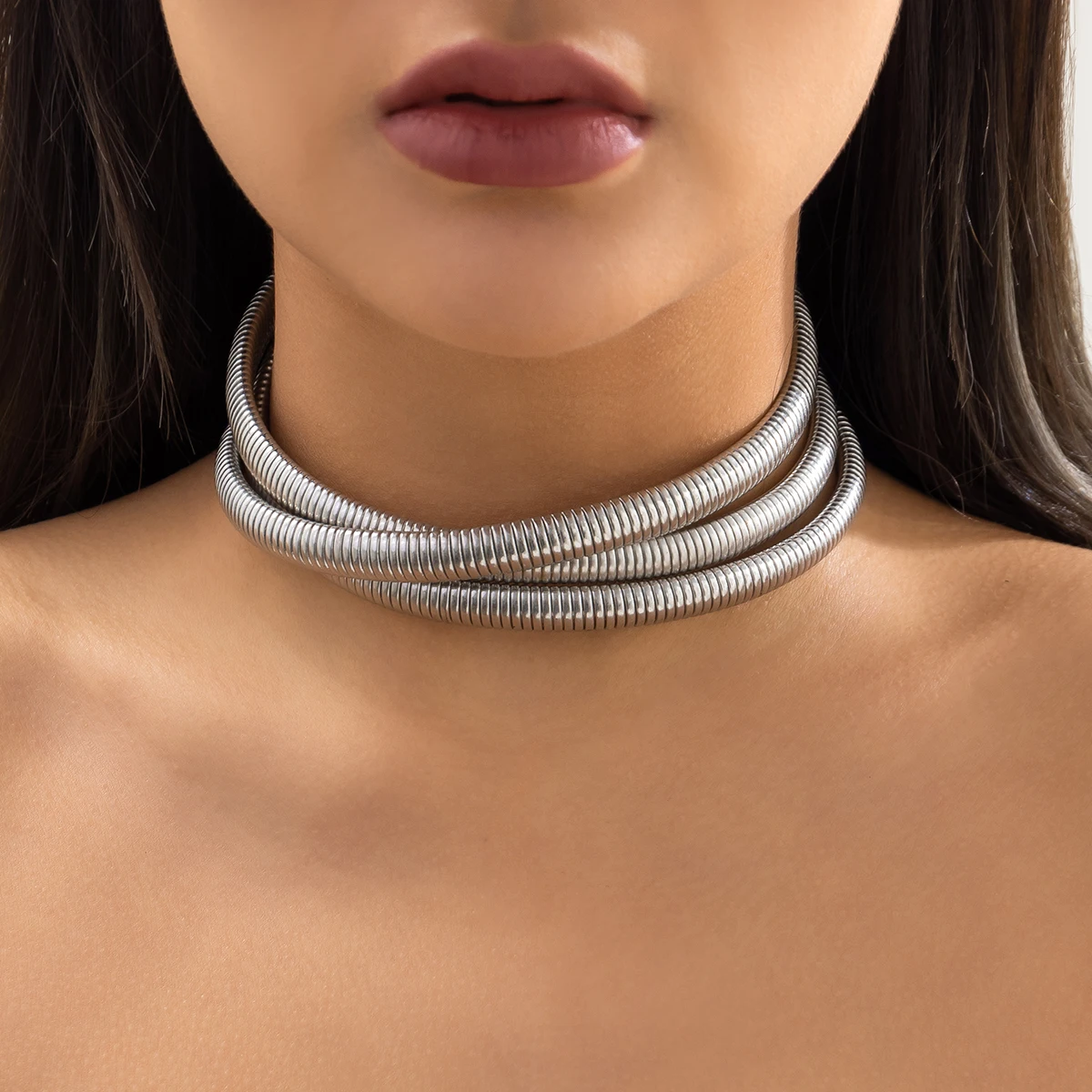 Ingemark Exaggerated Chunky Heavy Metal Twisted Torques Choker Necklace for Women Spiral Big Chain Grunge Jewelry Steampunk Men