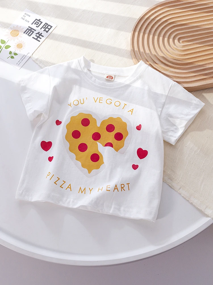 Summer Cute Baby Girls T-shirts Korean Style Love Heart Print Short Sleeve T Shirts Kids Girls Tees Tops Children Clothes 1-6Y