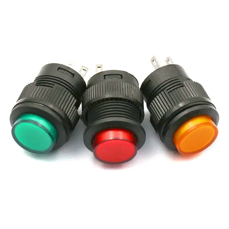 1PCS R16-503 Key Button Switch with Light Jog Reset Delf-Locking Switch Round 4 Pin 2 Pin 16MM