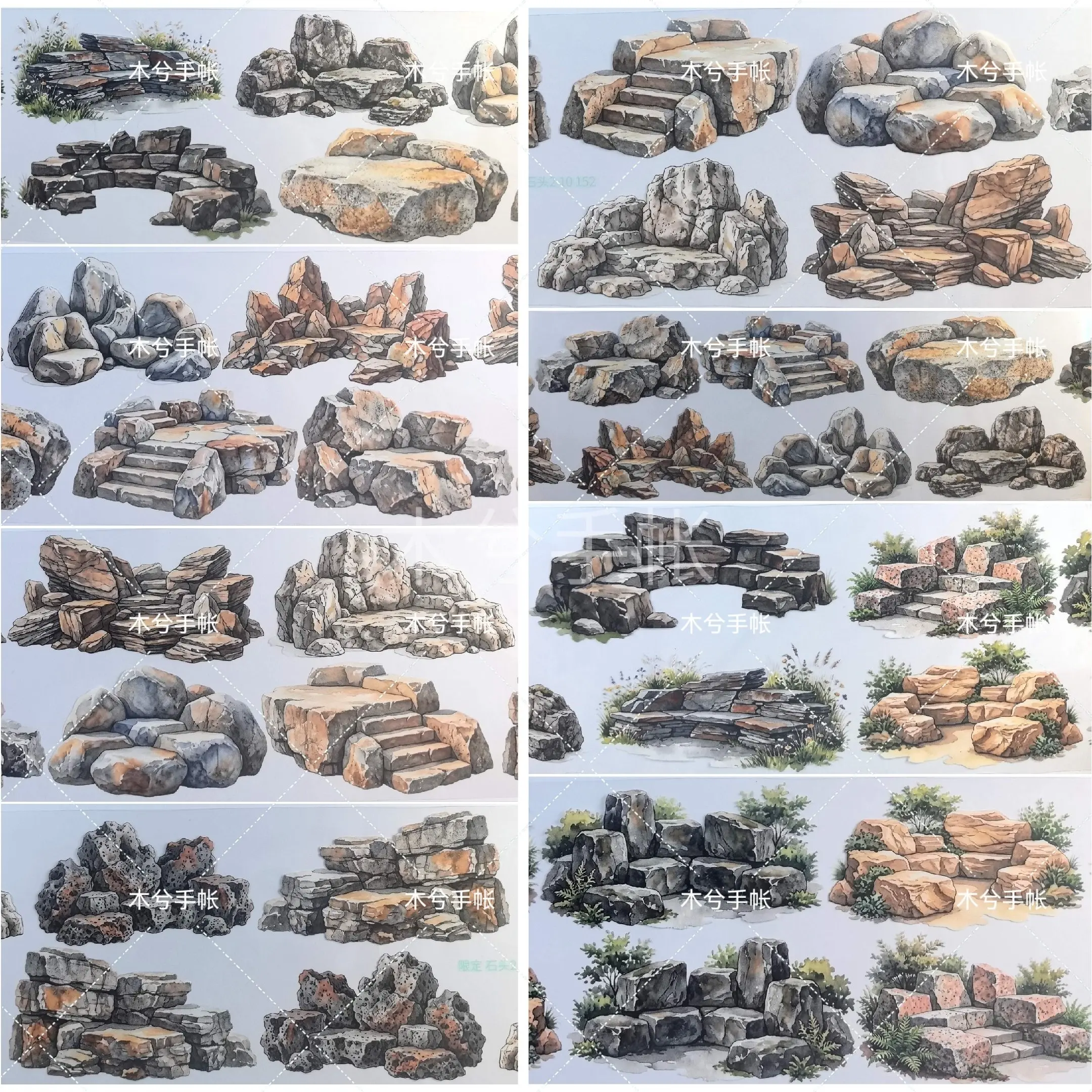 Zhaimaoju Limited Split Washi PET Masking Tape Cliff Lotus Boat Carriage Stone Step Landscape Elements Journal Stickers