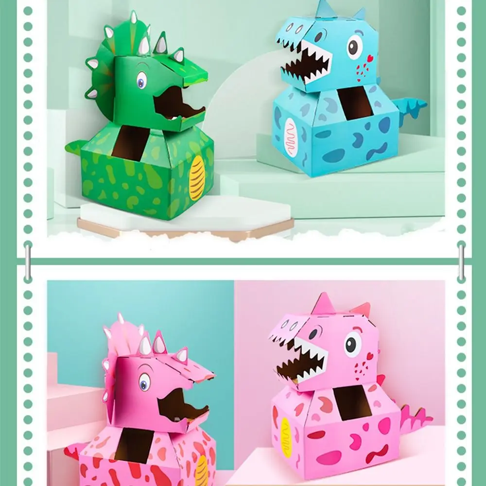 Wearable Cardboard Box Dinosaur Toy Funny Paper Handmade Puzzle Vibrant Colour Scheme Parent-child Interaction