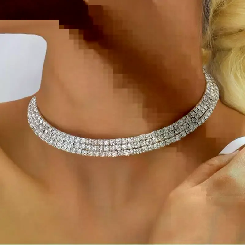 3/4Pcs Full Necklace Earrings Ring Bracelet Rhinestone Hollow Necklace Bridal Set