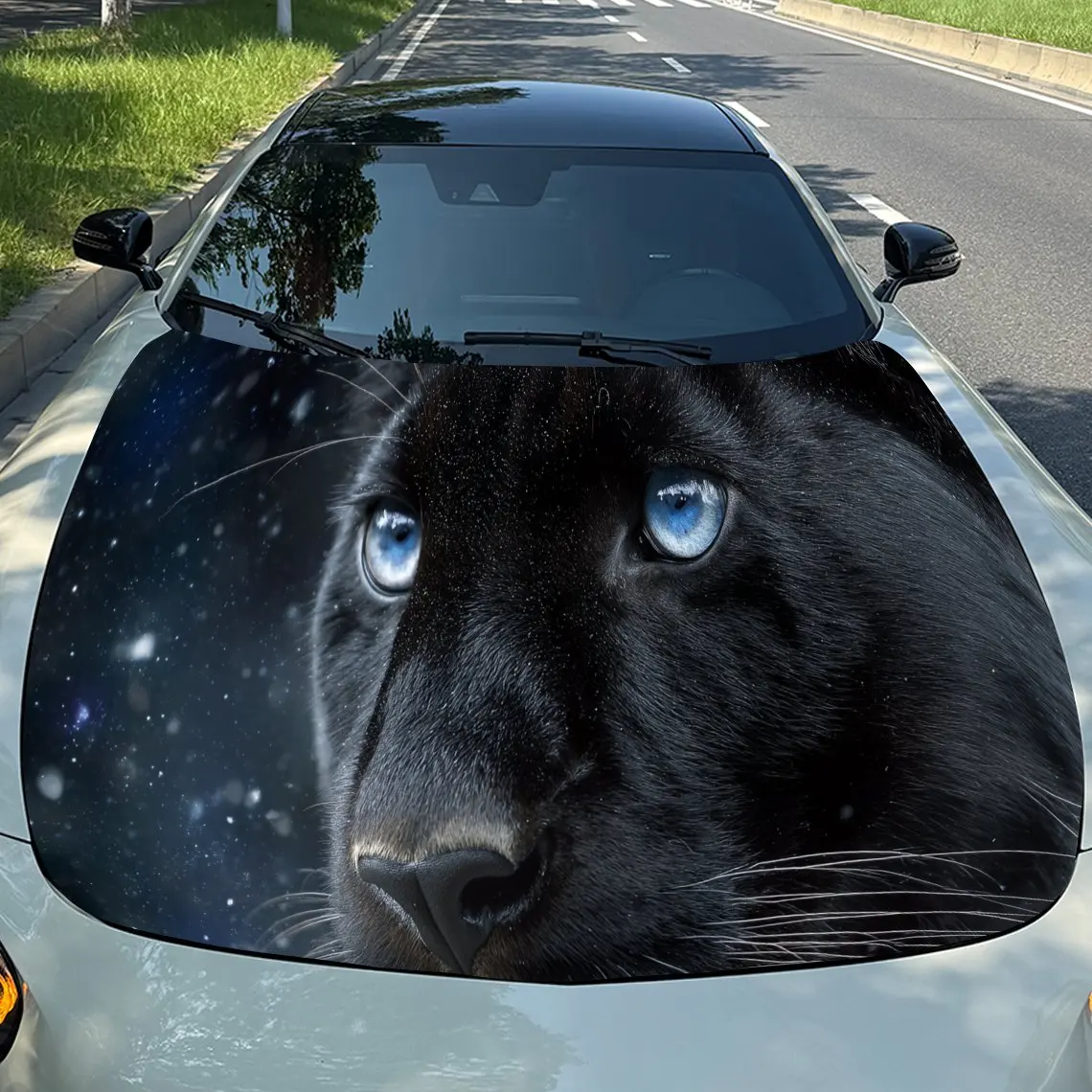 

Загадочный стиль Starry-Eed Panther ПВХ обертывания на капот автомобиля, самоклеящаяся водонепроницаемая наклейка на капот автомобиля, украшение автомобиля