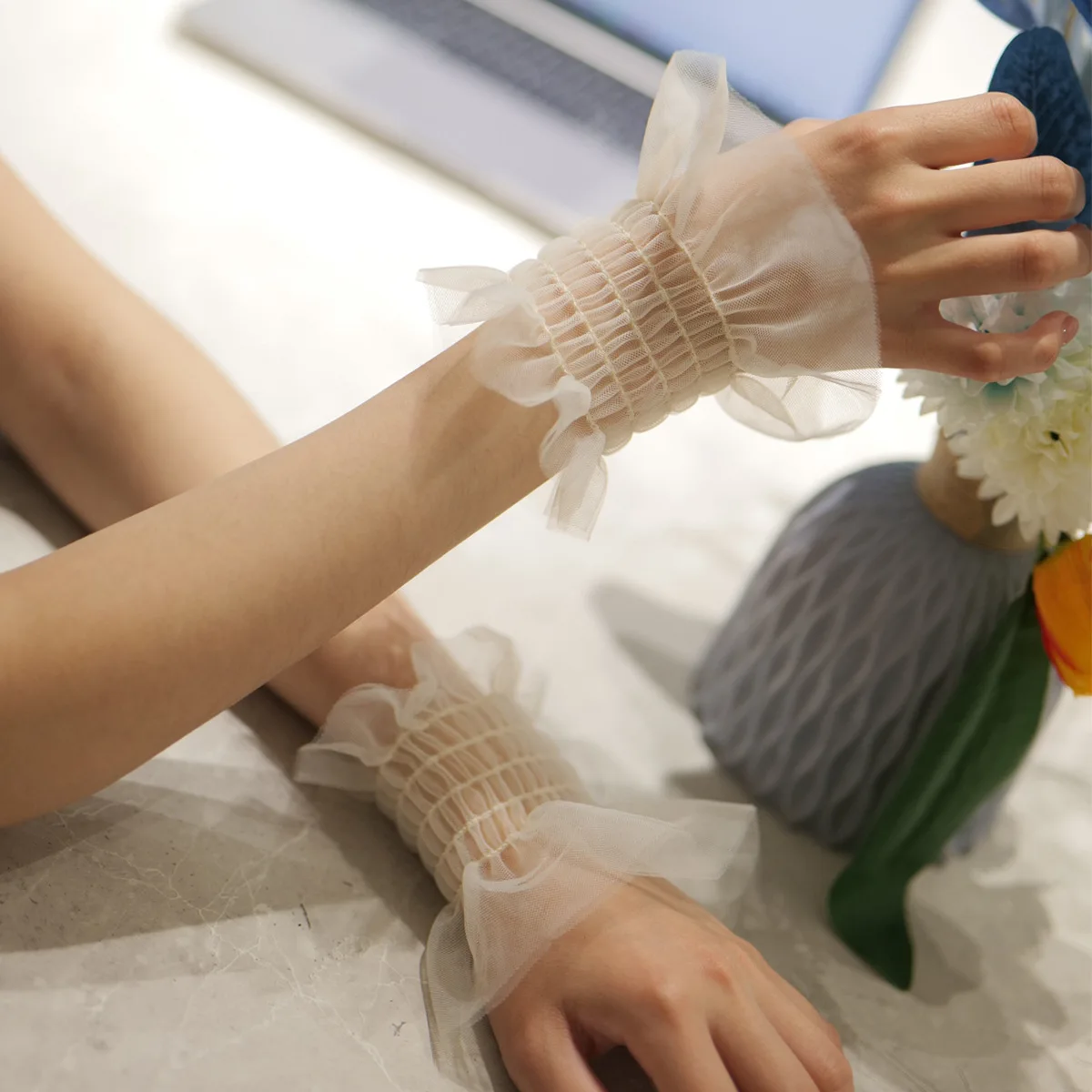 أكمام يدوية JK أكمام شبكية مزدوجة أكمام معصم مزخرفة بأكمام يد حلوة فائقة الجنية