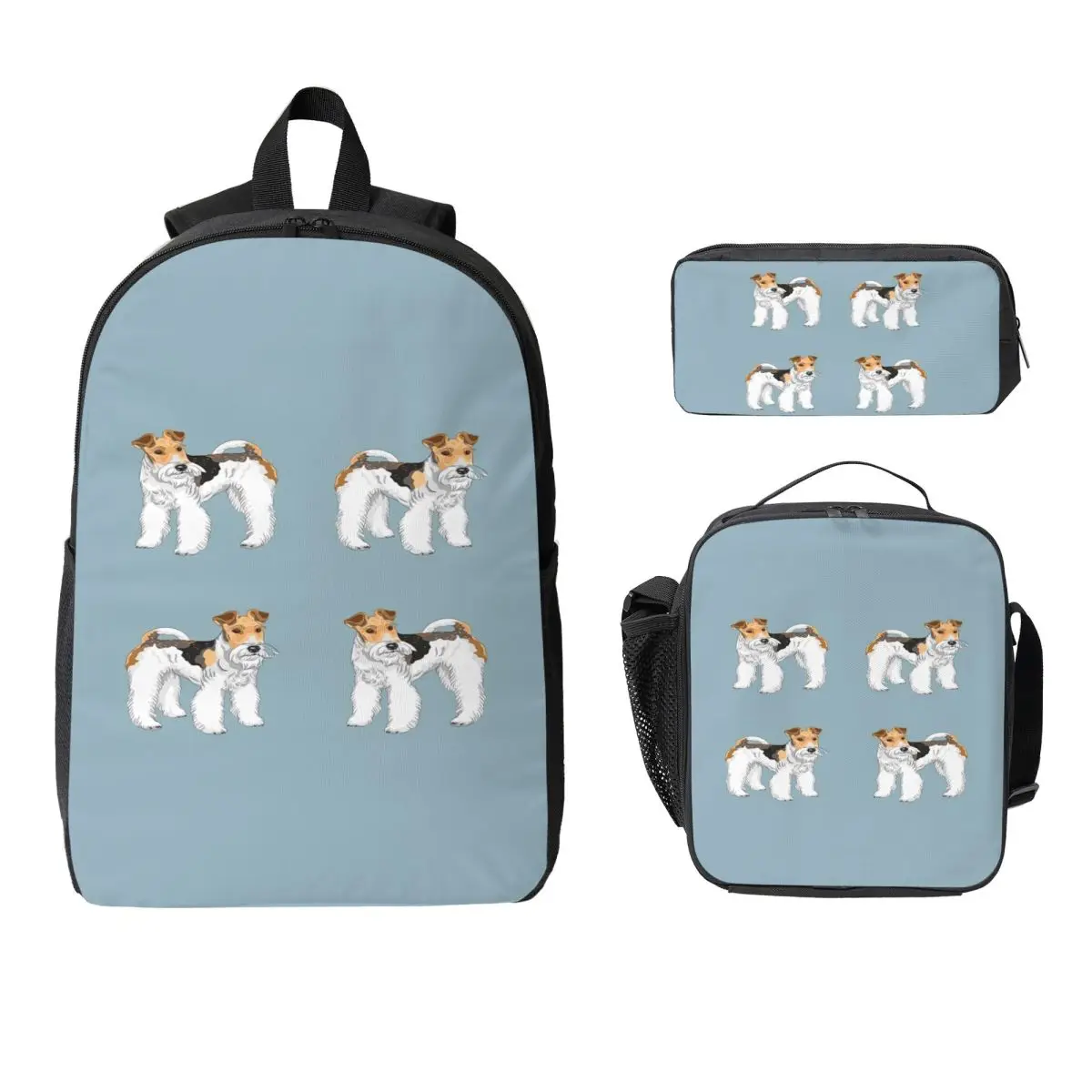 Retro Wire Haired Fox Terrier Design Backpack BookBag School Bag Laptop Shoulder Bags 3ps Insulated Lunch Bag Pencil Case