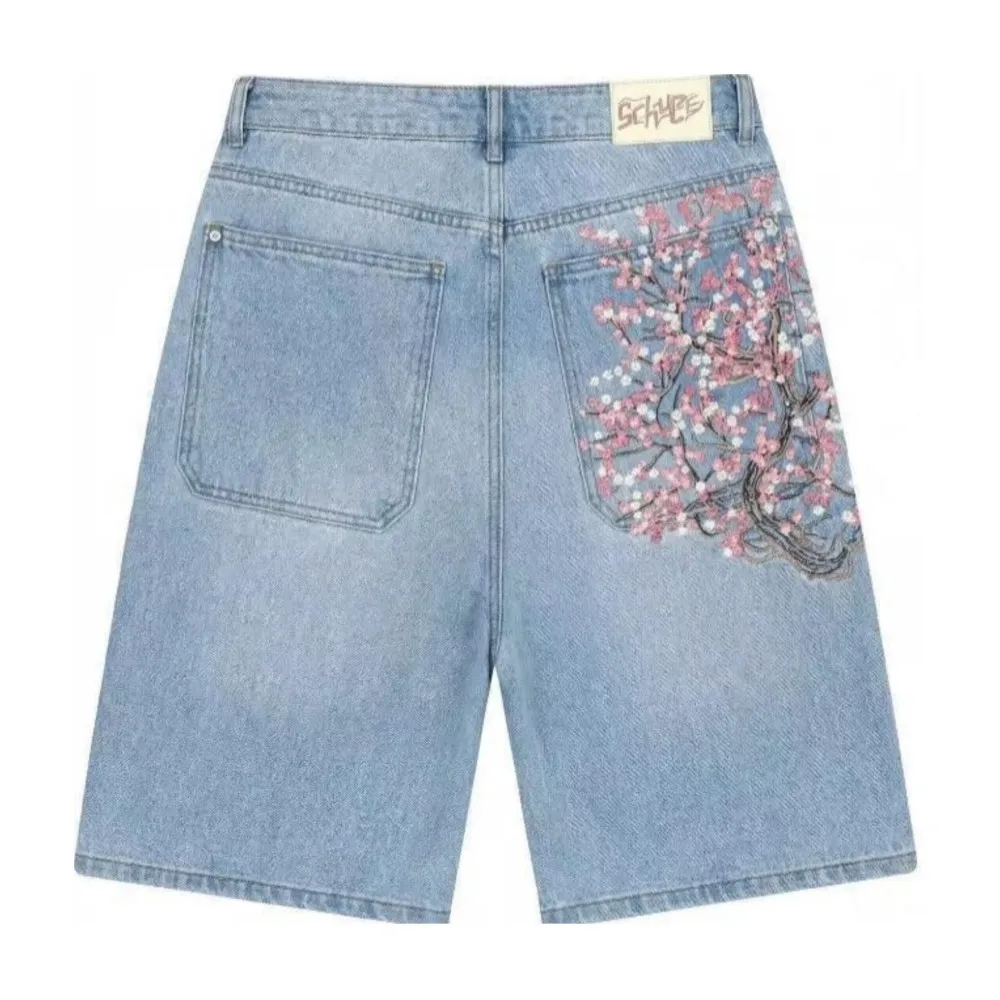 All-match Jeans Pants For Woman Straight Pant Hip Hop Street Style Retro Simple Style Commuting Flower Embroidery Loose Contrast