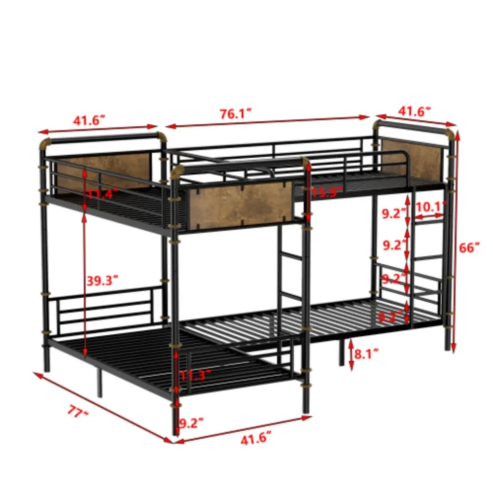 Full Over Full Metal Bunk Bed, Industrial Detachable Bunkbeds with Safety Guard Rails for Teens，bed Frame