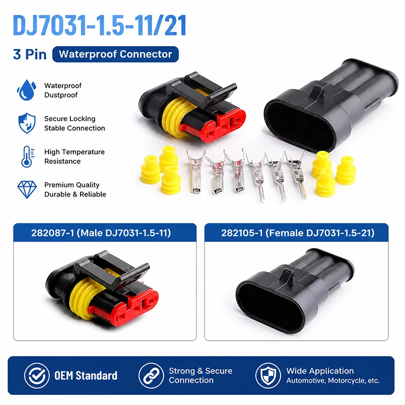 3-Way Sealed Automotive Connector DJ7031-1.5-11/21 Waterproof Electrical Wire Plug Kit for Car Motorcycle Marine Wiring