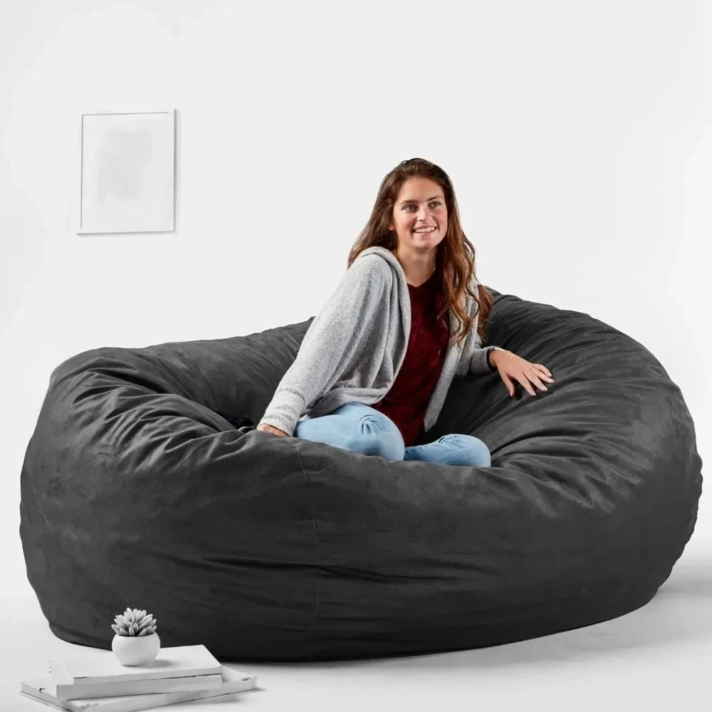 Beanbag sofa, foam filled beanbag chair, with removable cover, black, durable woven polyester, 5 feet large, sofa chair