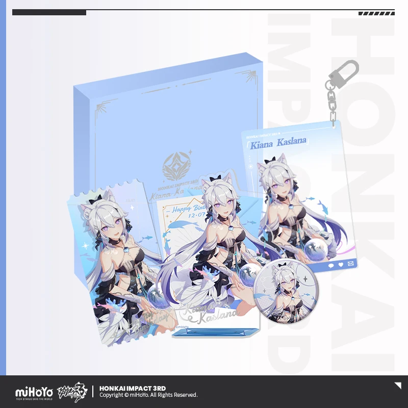 

Game MiHoYo Honkai Impact 3 Kiana Kaslana Cosplay 2023 Birthday Gift Box Stand Model Set Acrylic Pendant Badge Laser Ticket