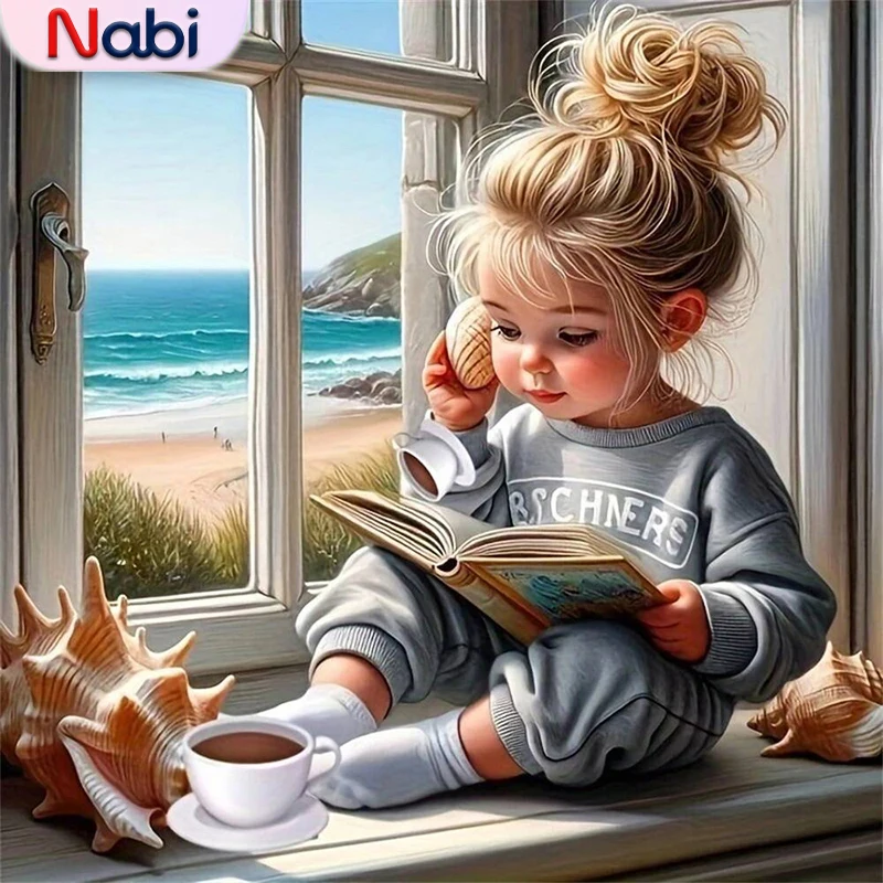 

Полное квадратное круглое алмазное живопись, портретный костюм для девочек, Nabile для начинающих, Алмазная мозаика, окно, сделай сам, детское хобби