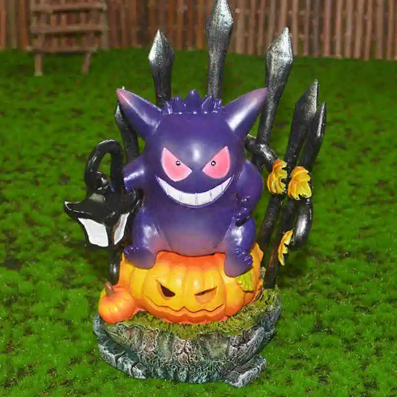 Pokemon Anime  Gengar King Figure Halloween Geng Ghost Pumpkin Lantern Resin figurines statue Decoration Doll toy Gift