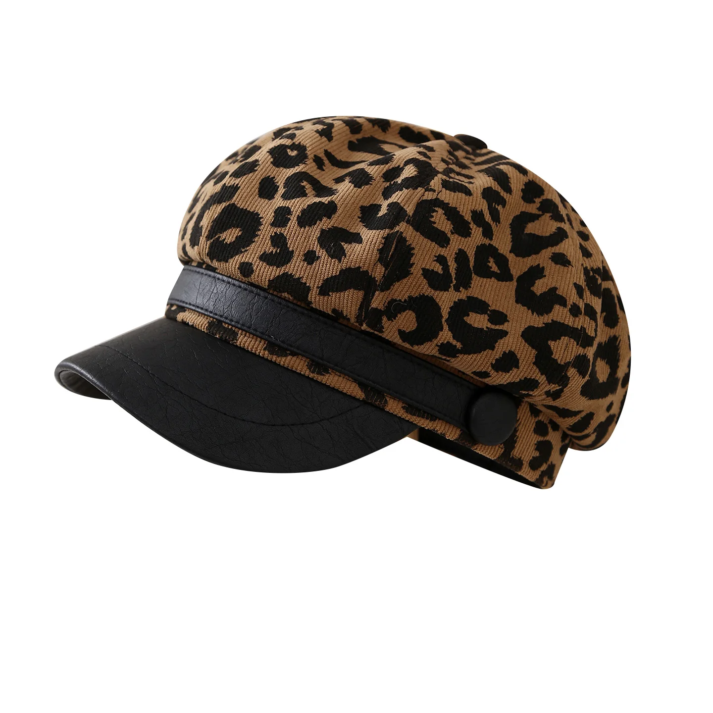 Leopard Baskenmütze Frauen Süße Achteckige Hüte Für Frauen Zeitungsjunge Mütze Maler Hut Koreanischen Stil Einfarbig Breite Leder Krempe