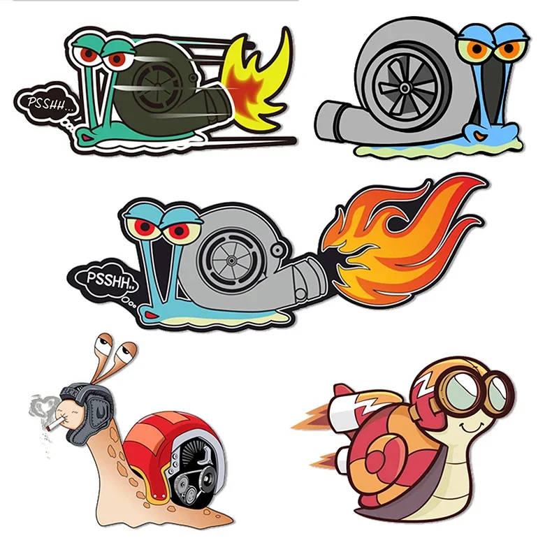 Classic Design Funny Anime Cartoon  Snail Turbo Car Stickers Vinyl   Reflective Racing Decal Decorate