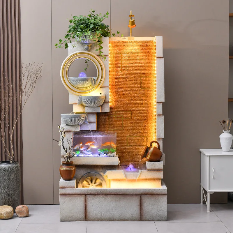 Modern simple living room circulating water ornament floor-to-ceiling water feature water curtain wall rockery fountain feng
