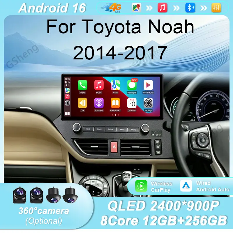 12.3 inch For Toyota Noah 2014‑2017 Car Radio GPS Navi CarPlay Android Auto Bluetooth WiFi DSP IPS Touch Screen Head Unit RHD