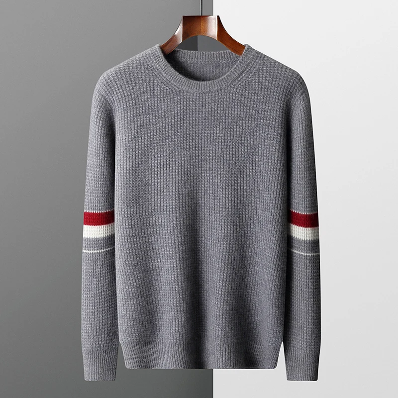 100% Merino wool autumn/winter new men's O-neck thick jacquard cashmere sweater casual loose long sleeved pullover knitted top