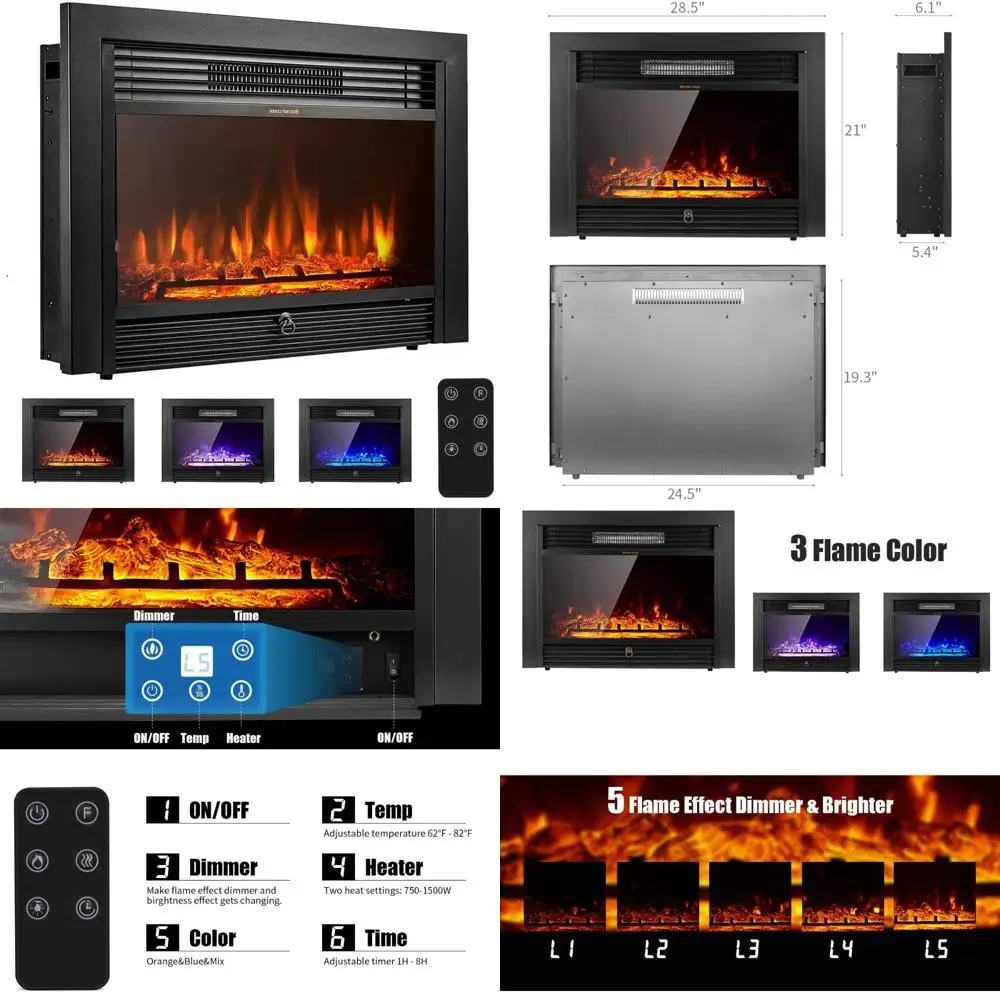 

Eco-Friendly 28.5 Wall-Mounted Electric Fireplace, Remote & Timer, 3 Color Options