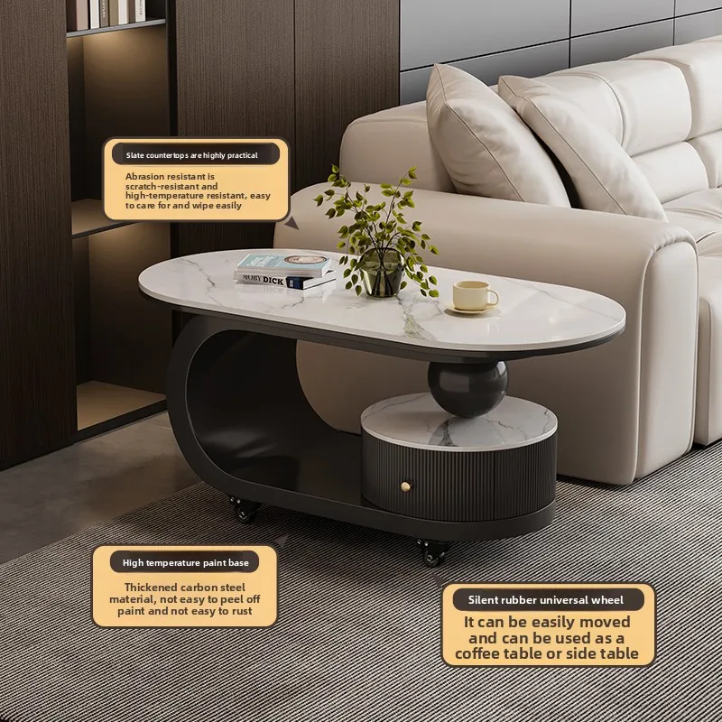 Light luxury rock slab sofa removable side few small apartment living room household coffee table