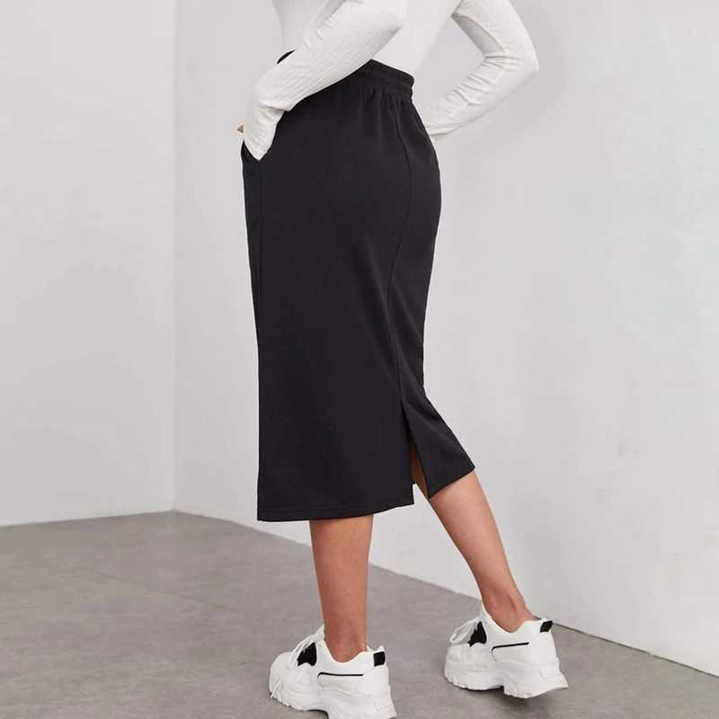 กระโปรงทรงเอเอวสูงสำหรับผู้หญิง มีกระเป๋าตกแต่ง สไตล์ลำลอง สีพื้น สำหรับฤดูใบไม้ร่วง