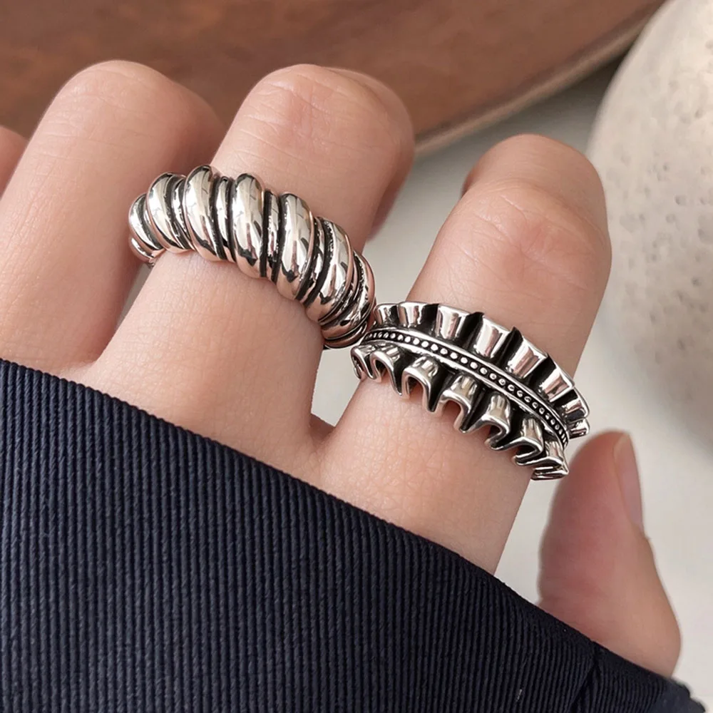 BF CLUB 925 Sterling Silver Ring For Women Jewelry Retro Strip Open Vintage Handmade Ring Allergy For Party Birthday Gift