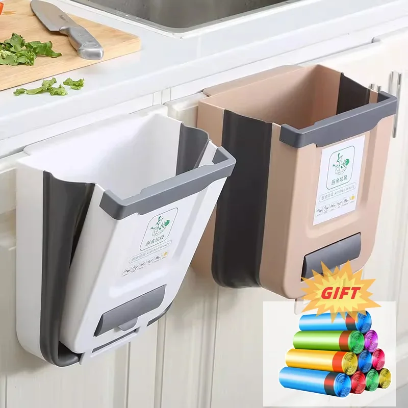 Kitchen Classified Hanging Trash Can Wall Mounted Folding Trash Can Home Cabinet Hanging Storage Trash Can Kitchen Accessories