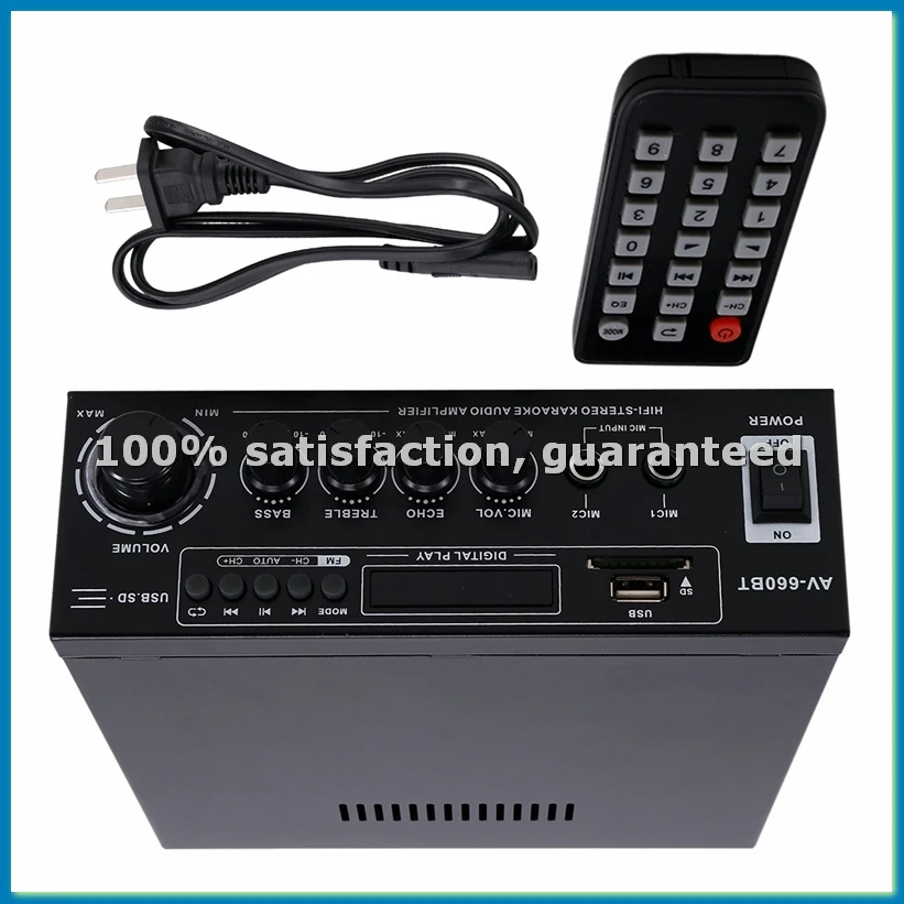 AV-660BT Bluetooth Sound Amplifier - Power Amplifier Support Bluetooth, FM Radio, USB, SD Card & Dual Mic Inputs US PLUG-A51M