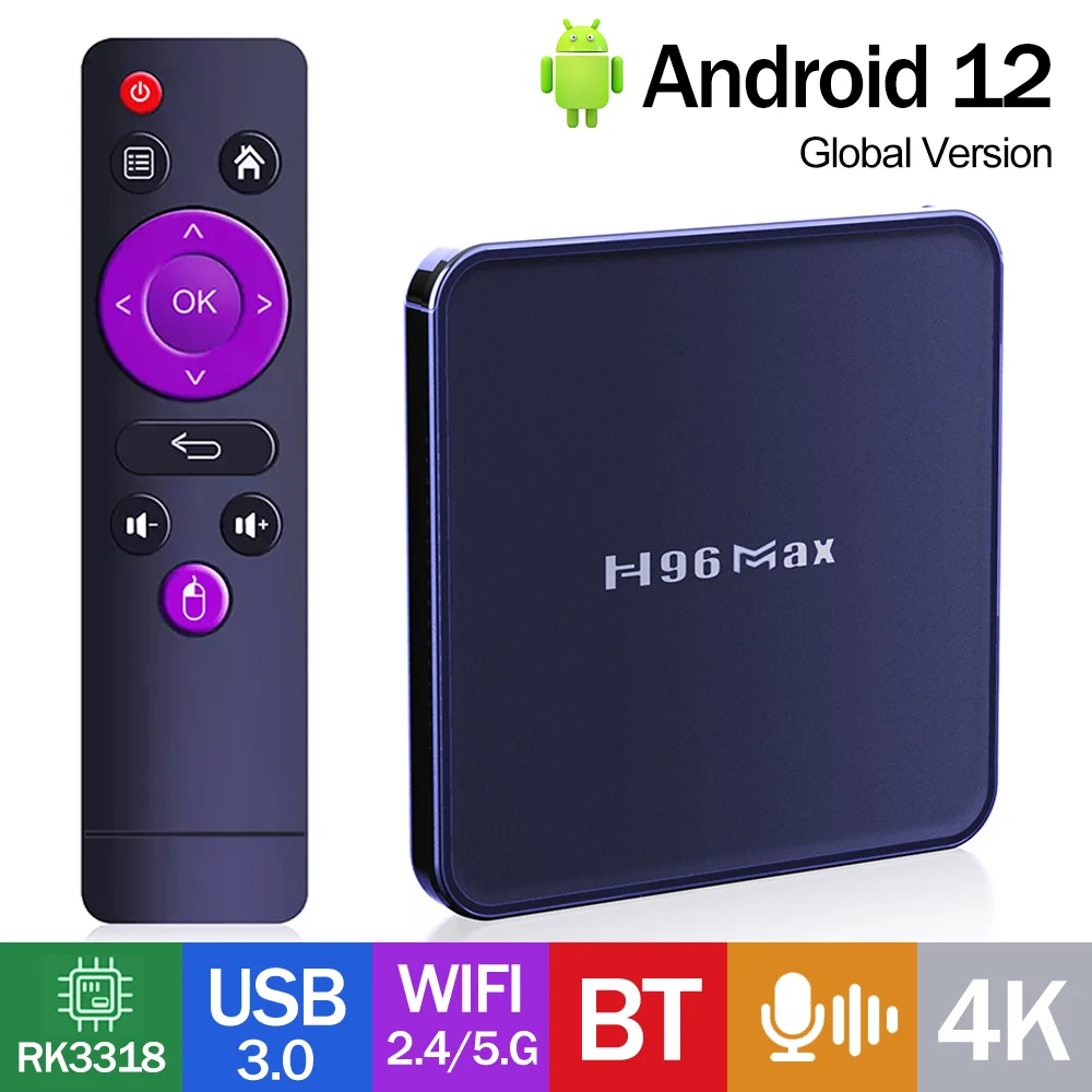 صندوق تلفاز ذكي أصلي H96 ماكس V12 رباعي النواة ، RK3318 ، أندرويد 12 ، BT4.0 ، 4K ، G ، 5G ، واي فاي مزدوج ، بادئة تلفاز ، VS Tanix X96 Plus ، H96Max