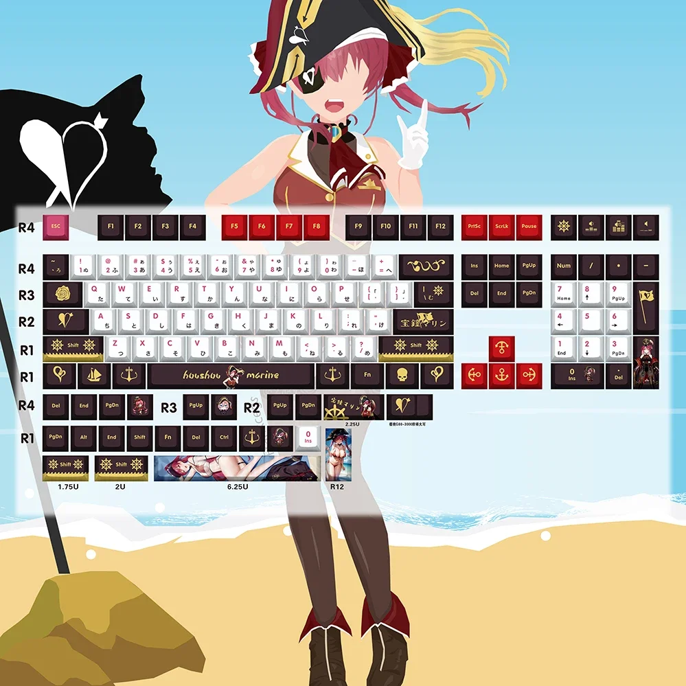 

Крышка для ключей Houshou Marine Vtuber Hololive, крышка для ключей PBT DYE, сублимационная Cherry MX, перекрестный переключатель, колпачок для механической клавиатуры