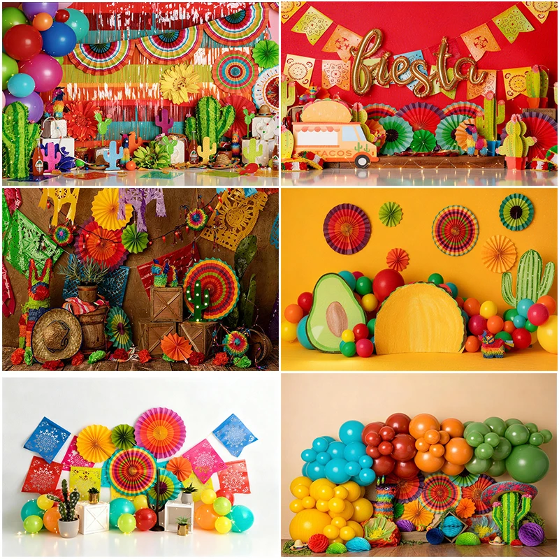 LS Fiesta Celebration Backgrounds Cake Smash Kids Adult Photography Props Child Baby Hanging Flags Decors Photo Studio Backdrops