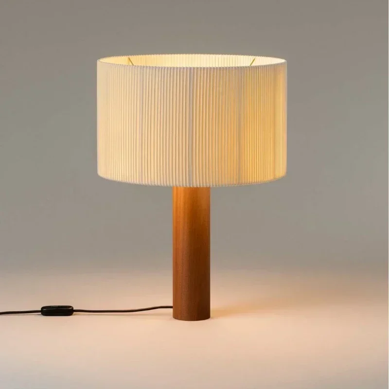 Fabric Table Lamp Vintage Minimalist Solid Wood Table Lamp Wabi-sabi Table Light for Bedroom Living Room home LED Lighting