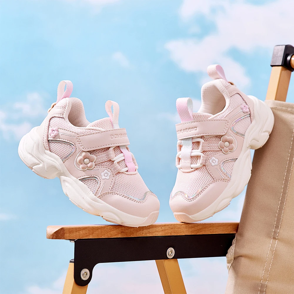 Dave Bella Girls Sneaker Children Spring Shoes Autumn Breathable Kids Cozy Sports Outdoor Shoes Anti Slip Pink Flower DB1260902