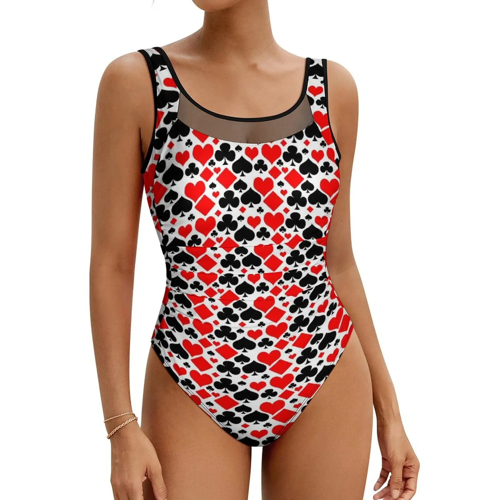 

Poker Cards Swimsuit Hearts and Spades Push Up Swimwear One Piece Sport Monokini Swimsuits Sexy Design Beach Wear Plus Size XXL