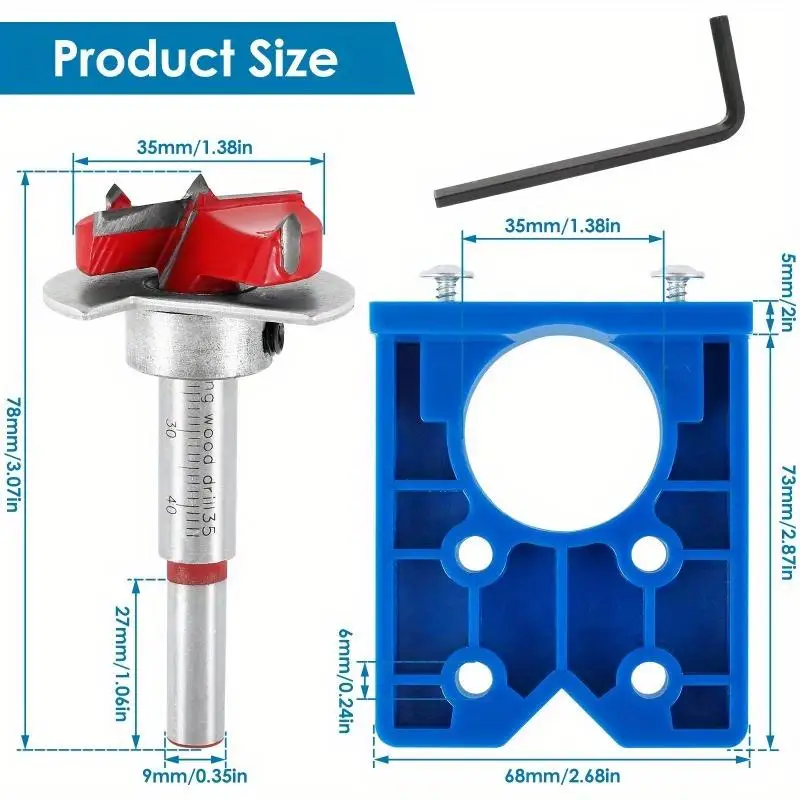 1Pc Hinge Jig High Precision 35mm Hinge Drilling Guide Woodworking Hole Punching Locator with Hex Wrench Adjustable Bit