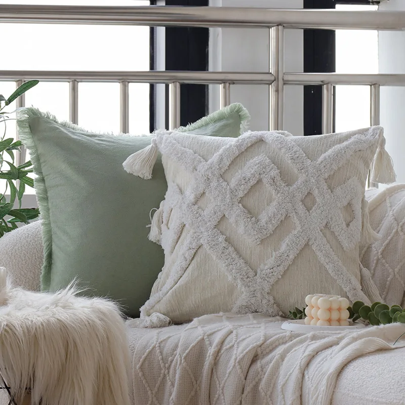 Vintage Green Pillowcase Living Room Sofa Chenille Pillow Set Cushion Cover Bedroom Sample Room Decoration Cushion Cover