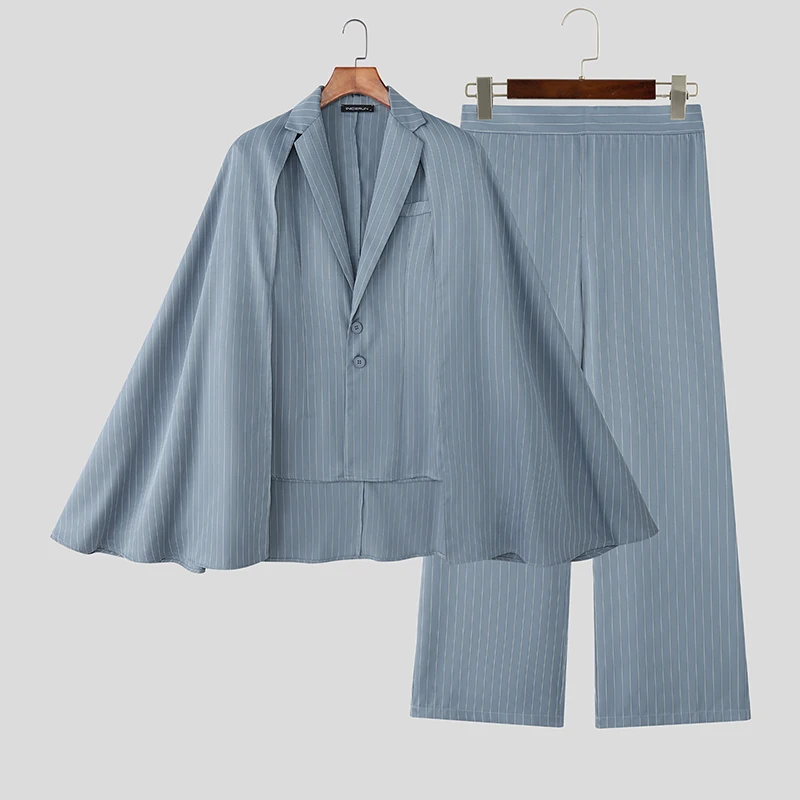 INCERUN Men Striped Sets Streetwear Elegant Long Sleeve Irregular Blazer & Pants Two Pieces 2025 Fashion Casual Men Suits S-5XL