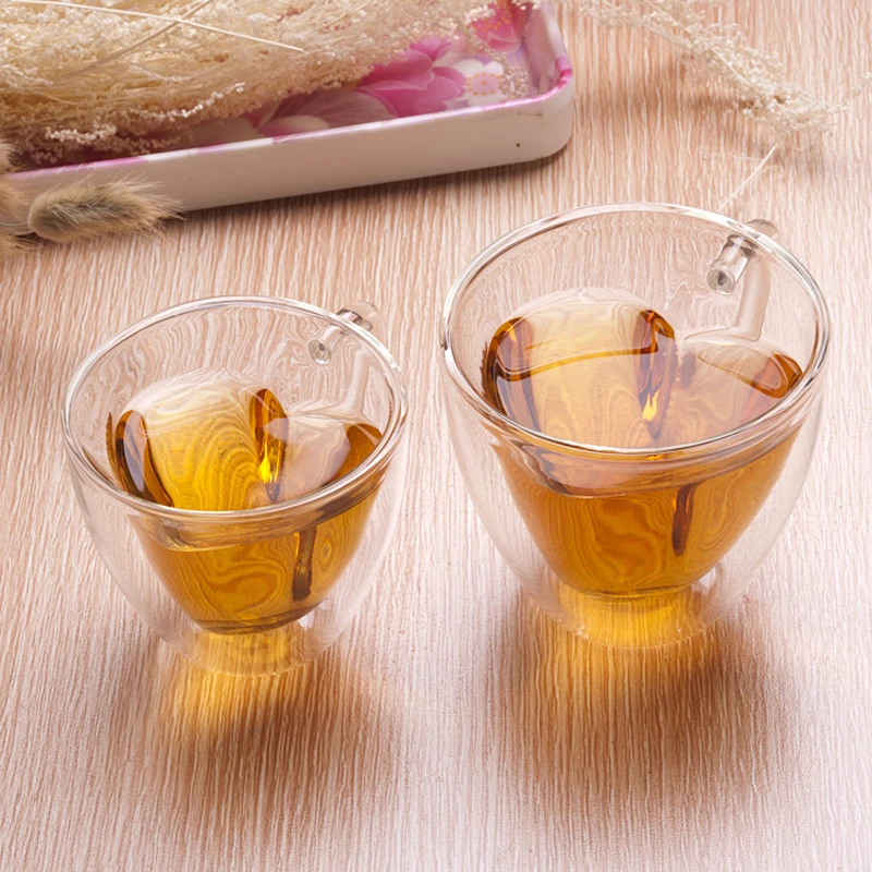 Heat-Resistant Double Wall Glass, Heart Shape Mug, Transparent, Milk, Tea, Juice, Coffee, Water Cup, Home Drinkware