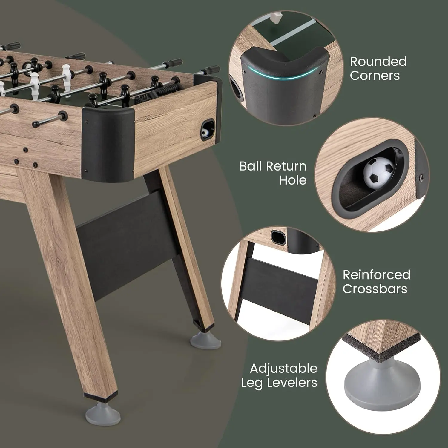 Table de baby-foot de 54 pouces pour adultes, table de jeu de football pleine grandeur de compétition avec 2 Ik, 26 plus tard, pattes réglables, arcade